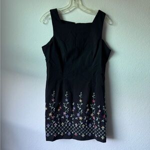 Vintage Y2K City Triangles Black Embroidered Floral Dress Size 11